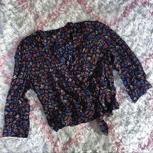 Madewell Blue Floral Wrap Top XS